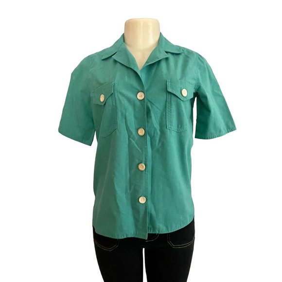 Vintage Jack Winter Short Sleeves Shirt Top in Green size S 6 retro 70s Women's - Picture 1 of 10